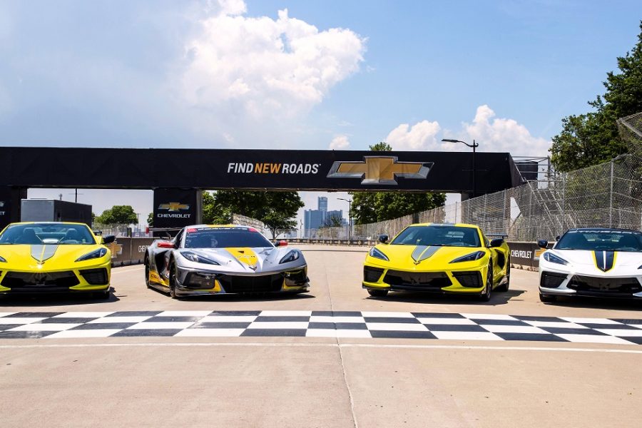 Chevrolet 2022 Corvette Stingray IMSA GTLM Championship Edition alongside Corvette Racing, Wednesday, June 9, 2021 at the Raceway at Belle Isle Park, site of this weekend’s Chevrolet Detroit Grand Prix in Detroit, Michigan. Closed course. Preproduction model shown. Actual production model may vary. Available late summer 2021. (Photo by Richard Prince for Chevrolet)